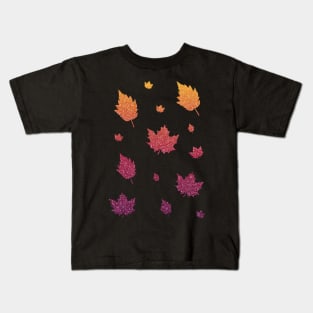 Purple Red Orange Ombre Faux Glitter Autumn Fall Leaves Kids T-Shirt